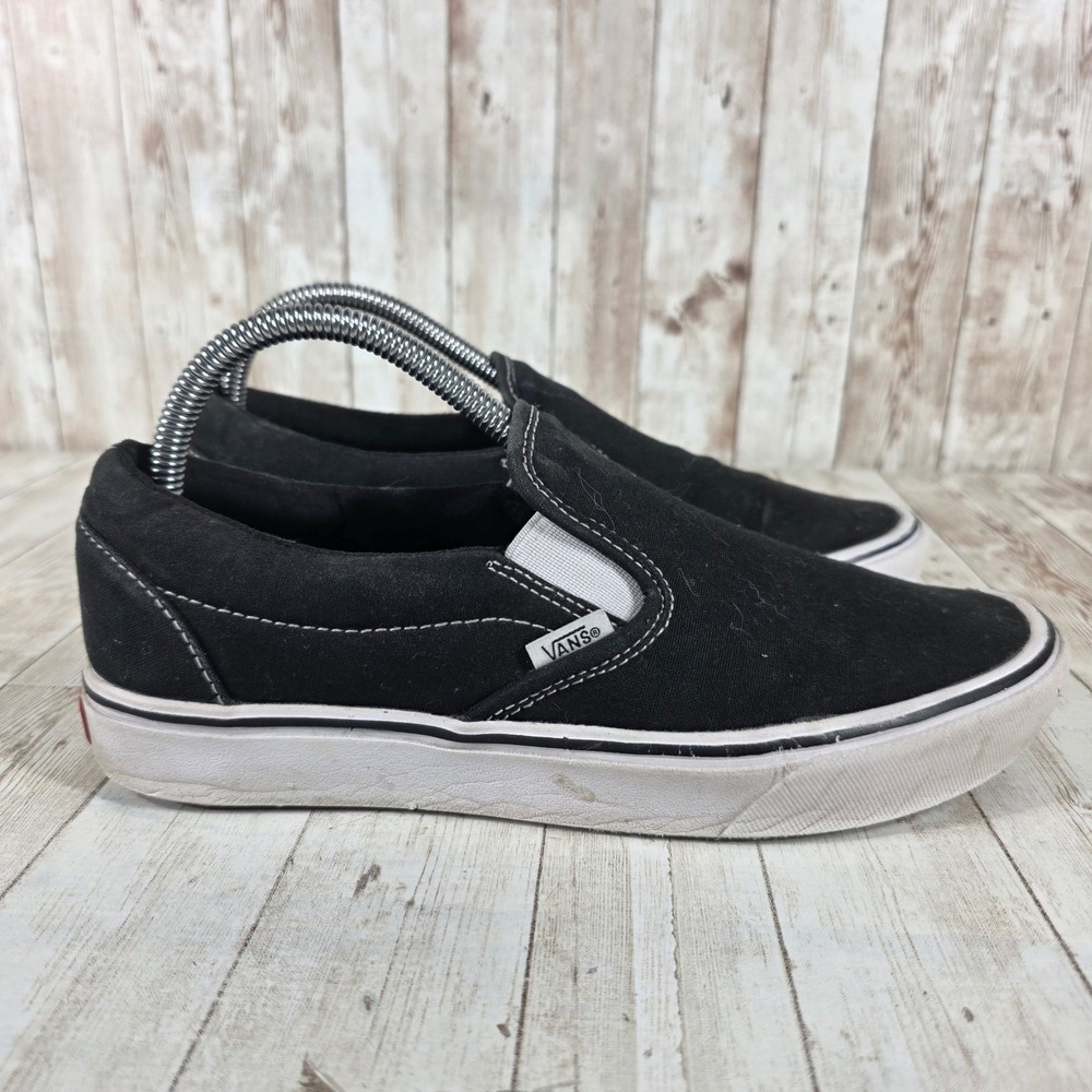 Vans Classic‎ Slip On Black Canvas White Sole Women Shoes Size 9